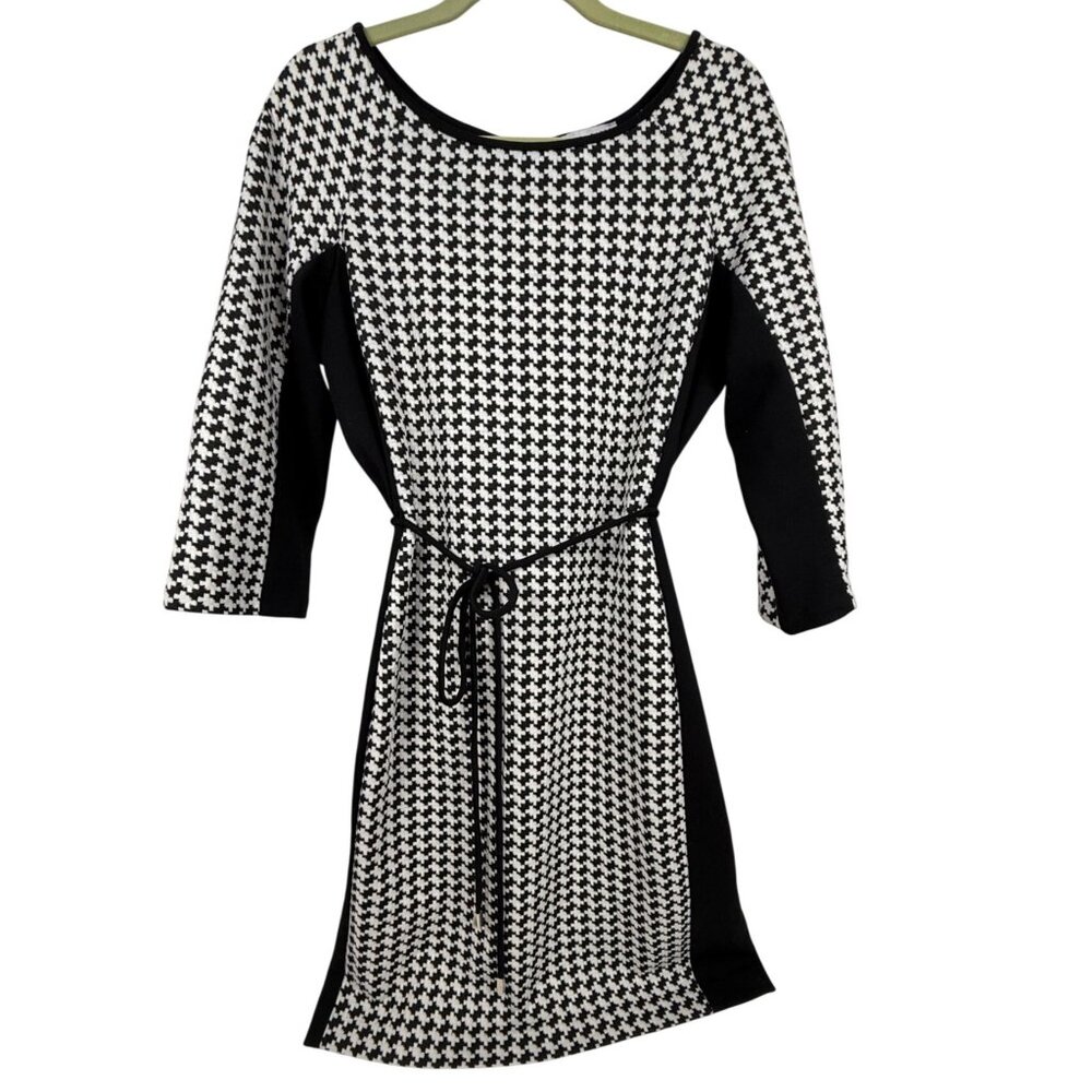 Sandra Darren Women's Houndstooth 3/4-Sleeve Knit Dress Size 14